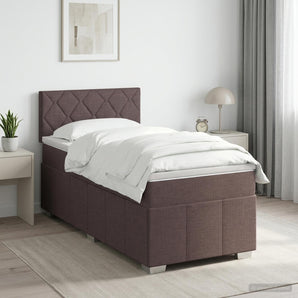Pat boxspring cu saltea Maro închis 90 x 200 cm Țesătură