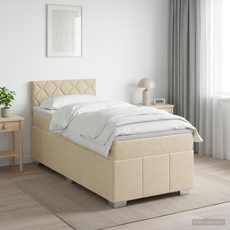 Pat boxspring cu saltea cu benzi LED Crem 80 x 200 cm Țesătură