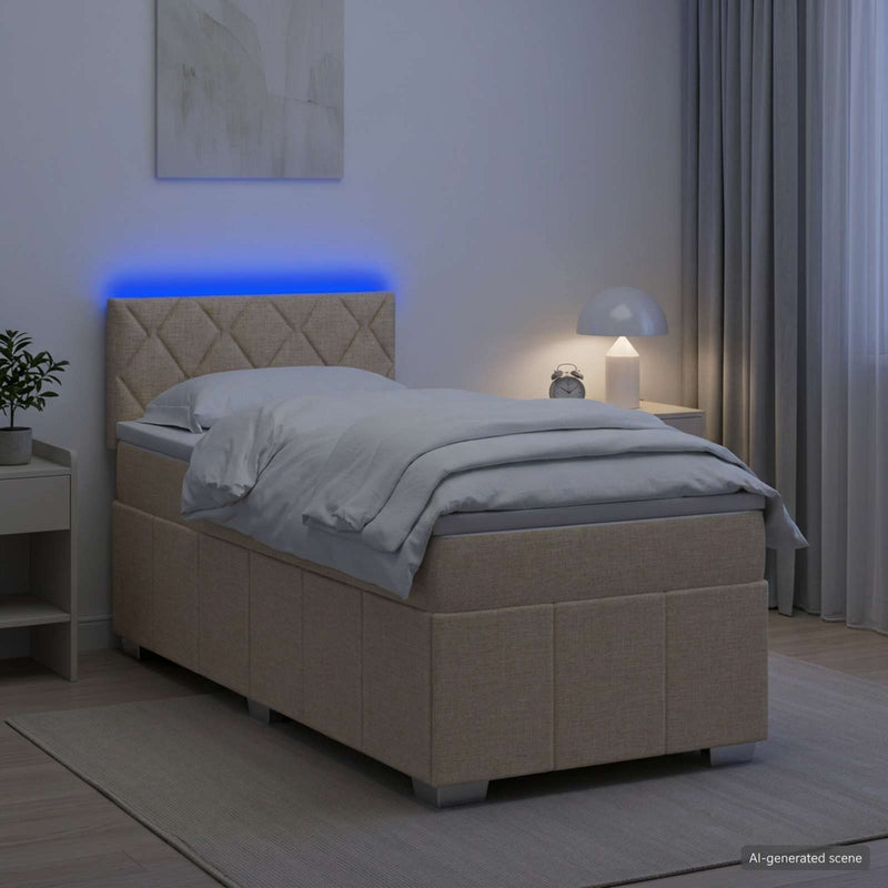 Pat boxspring cu saltea cu benzi LED Crem 80 x 200 cm Țesătură