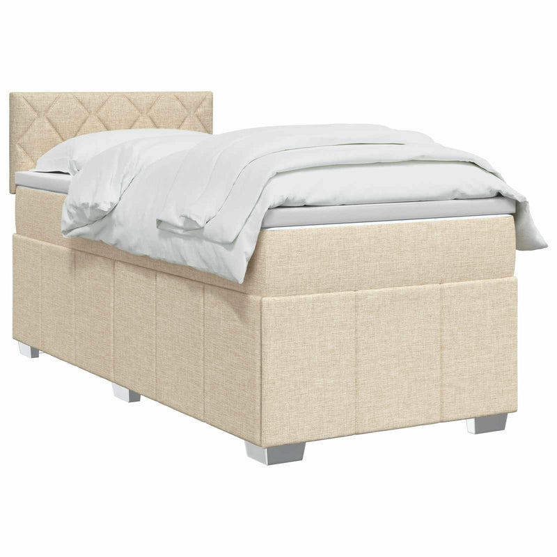 Pat boxspring cu saltea cu benzi LED Crem 80 x 200 cm Țesătură