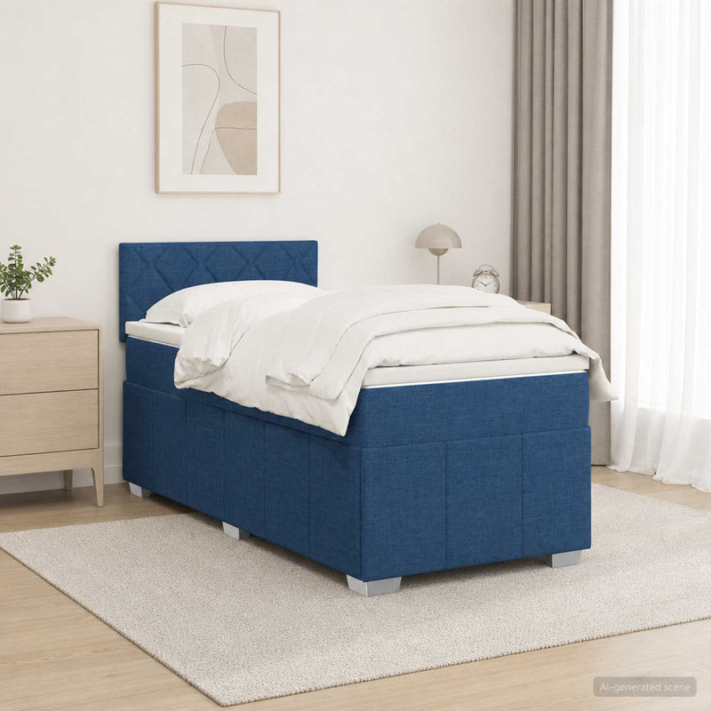 Pat boxspring cu saltea albastru 90 x 200 cm Țesătură