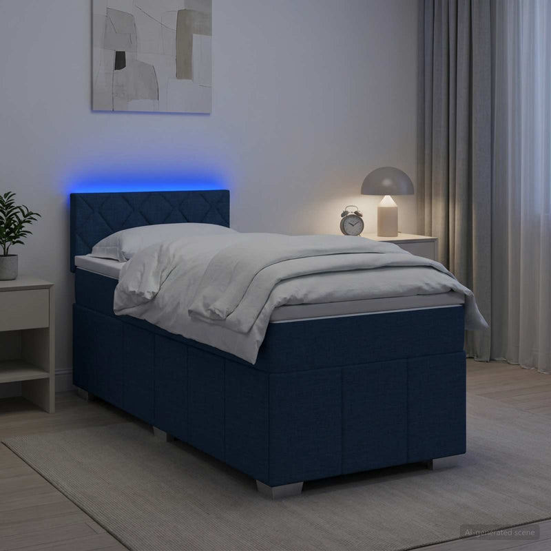 Pat boxspring cu saltea albastru 90 x 200 cm Țesătură