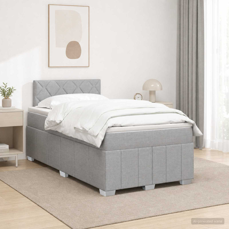 Pat boxspring cu saltea Gri deschis 120 x 190 cm Țesătură