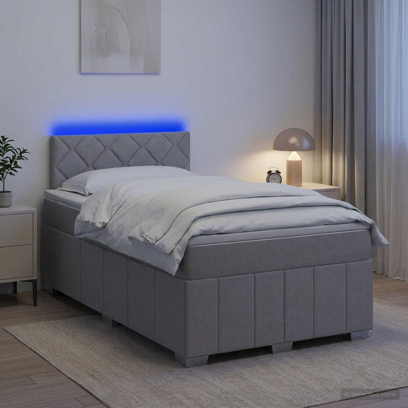 Pat boxspring cu saltea Gri deschis 120 x 190 cm Țesătură
