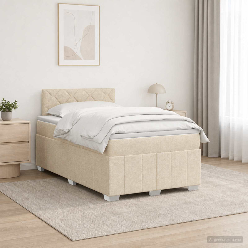 Pat boxspring cu saltea cu benzi LED Crem 120 x 200 cm Țesătură