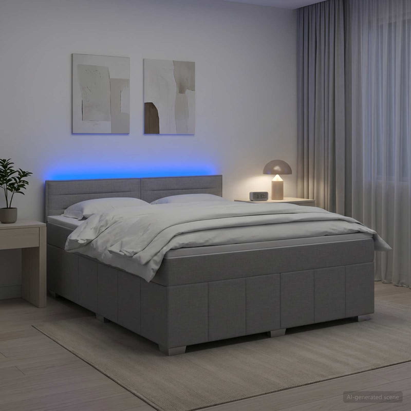 Pat boxspring cu saltea Gri deschis 140 x 200 cm Țesătură