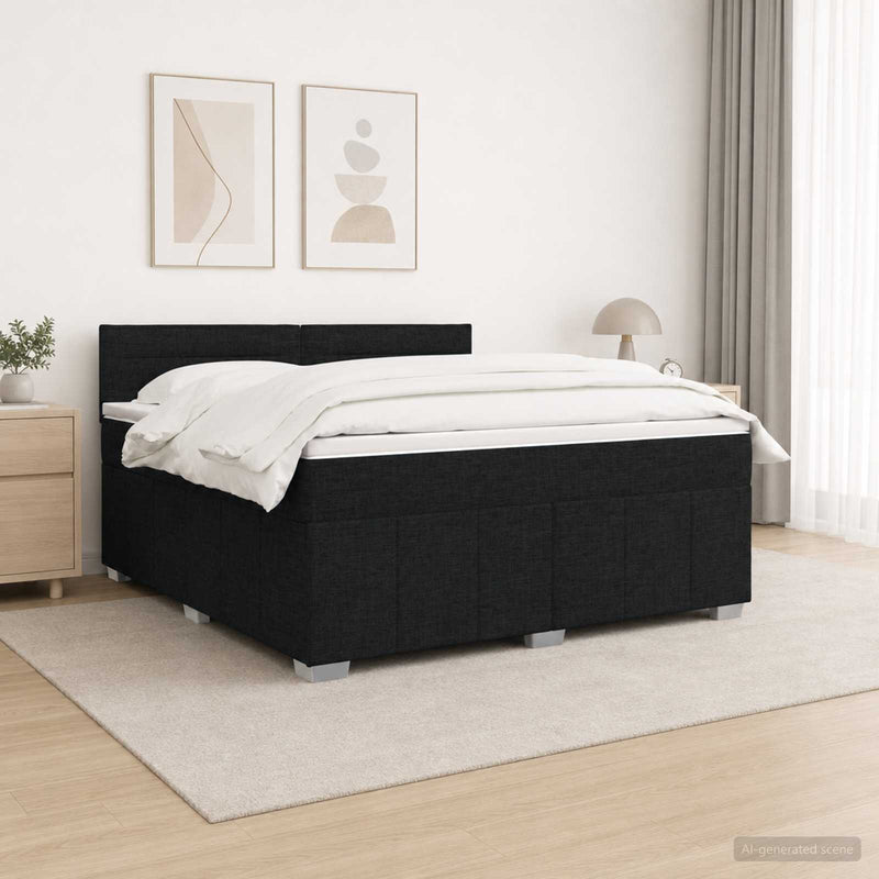 Pat boxspring cu saltea Negru 140 x 190 cm Țesătură