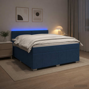 Pat boxspring cu saltea albastru 160 x 200 cm Țesătură