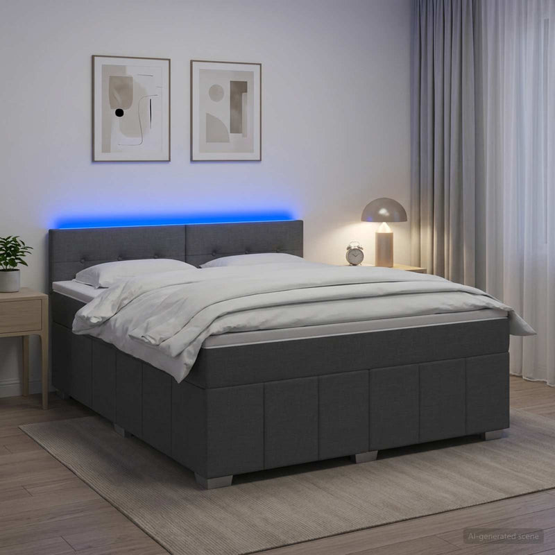 Pat boxspring cu saltea Gri închis 140 x 200 cm Țesătură
