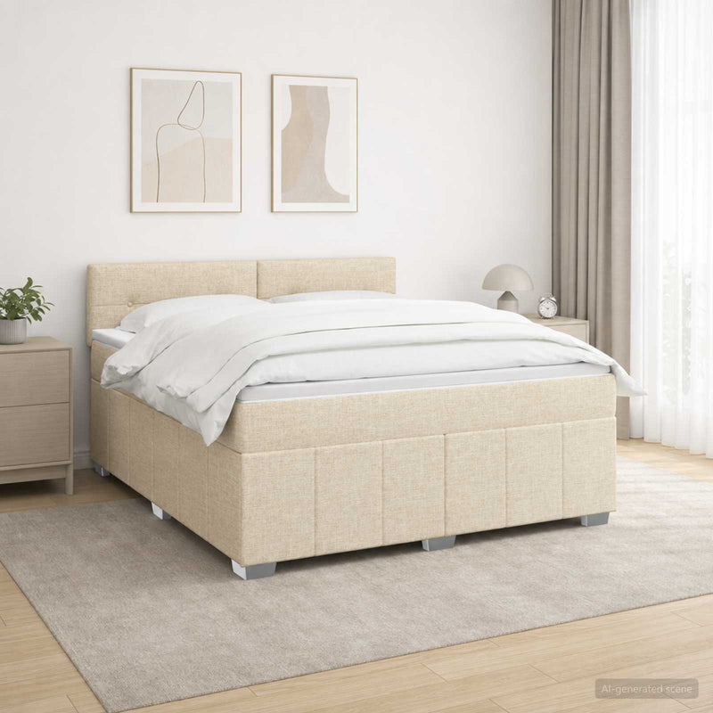 Pat boxspring cu saltea cu benzi LED Crem 140 x 190 cm Țesătură