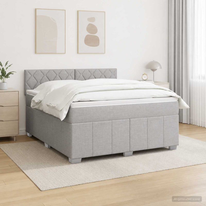 Pat boxspring cu saltea Gri deschis 140 x 200 cm Țesătură