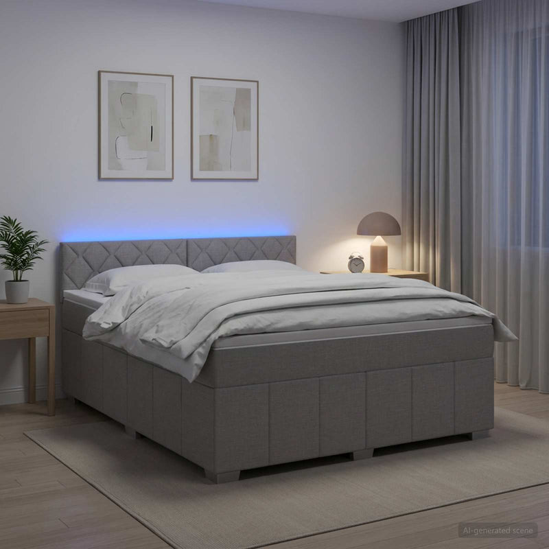Pat boxspring cu saltea Gri deschis 140 x 190 cm Țesătură