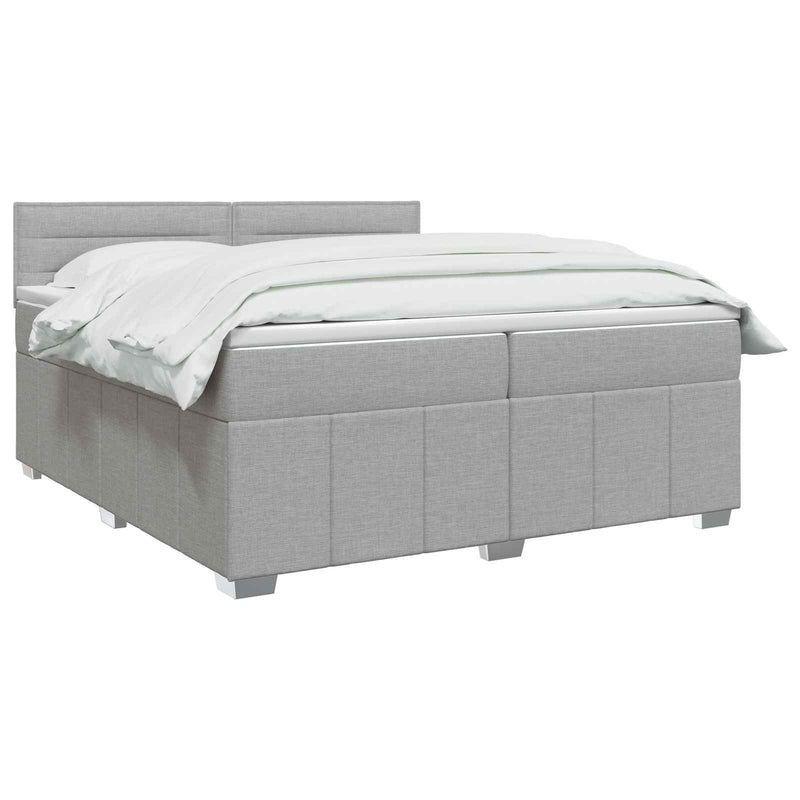 Pat boxspring cu saltea Gri deschis 200 x 200 cm Țesătură