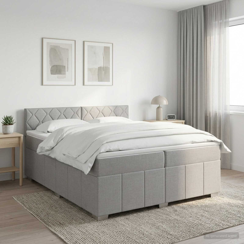 Pat boxspring cu saltea Gri deschis 200 x 200 cm Țesătură