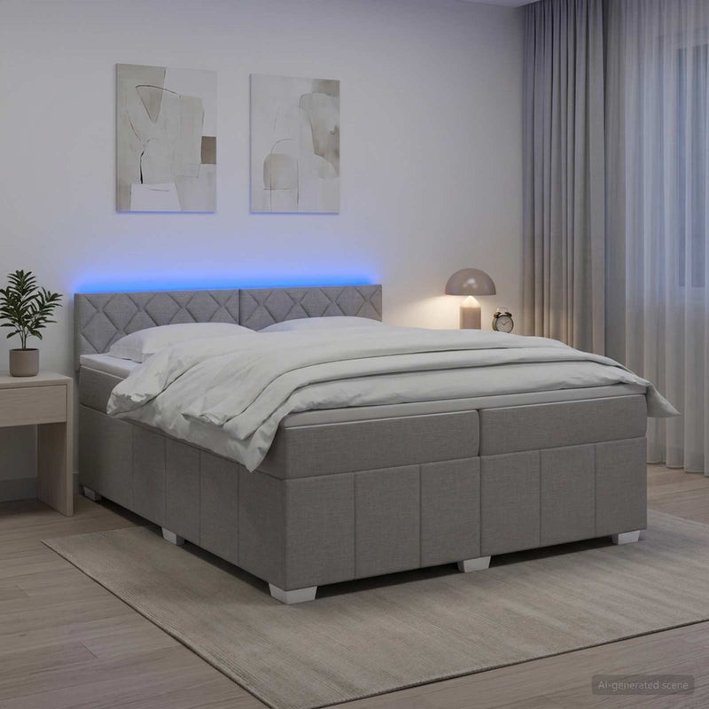 Pat boxspring cu saltea Gri deschis 200 x 200 cm Țesătură
