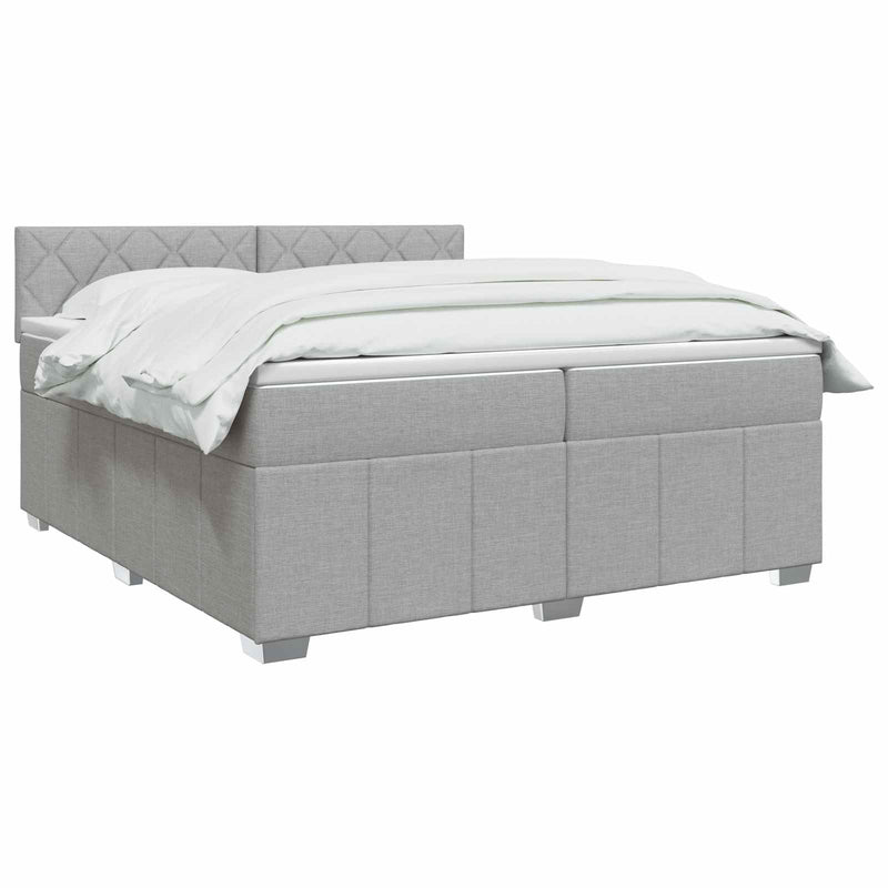 Pat boxspring cu saltea Gri deschis 200 x 200 cm Țesătură