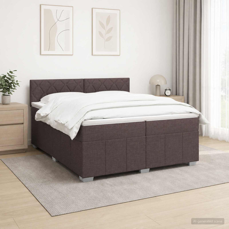 Pat boxspring cu saltea Maro închis 200 x 200 cm Țesătură
