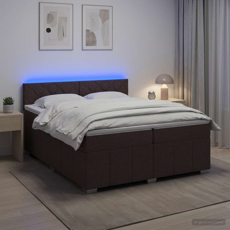 Pat boxspring cu saltea Maro închis 200 x 200 cm Țesătură