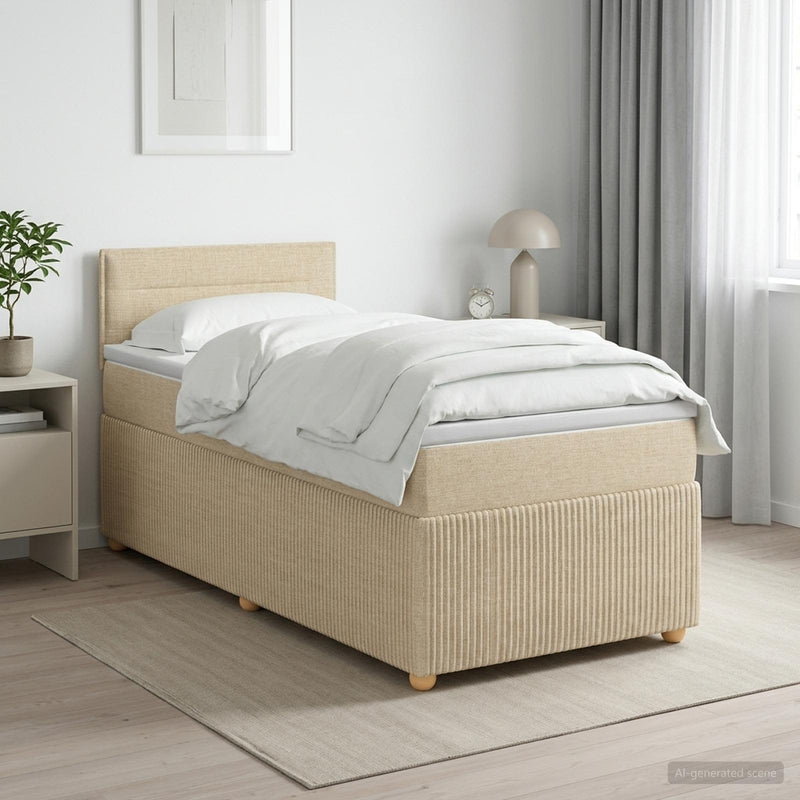 Pat boxspring cu saltea cu benzi LED Crem 100 x 200 cm Țesătură