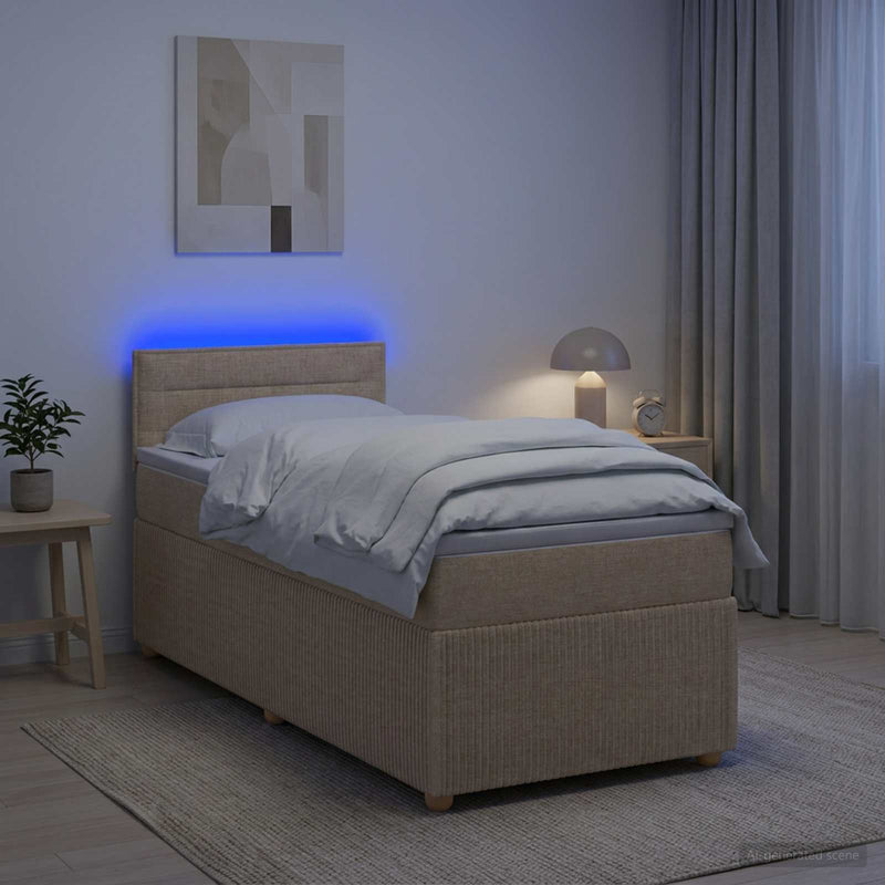 Pat boxspring cu saltea cu benzi LED Crem 100 x 200 cm Țesătură
