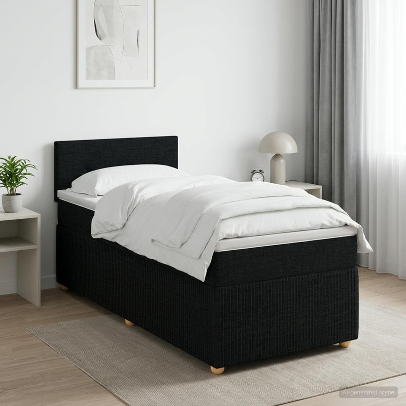 Pat boxspring cu saltea cu benzi LED Negru 90 x 200 cm Țesătură