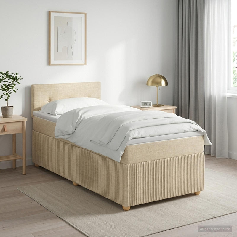 Pat boxspring cu saltea cu benzi LED Crem 80 x 200 cm Țesătură
