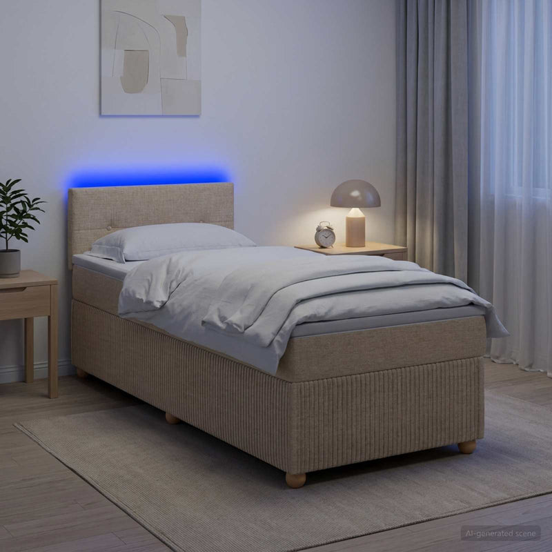 Pat boxspring cu saltea cu benzi LED Crem 80 x 200 cm Țesătură