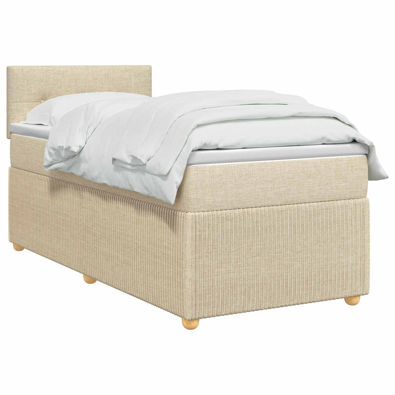 Pat boxspring cu saltea cu benzi LED Crem 80 x 200 cm Țesătură