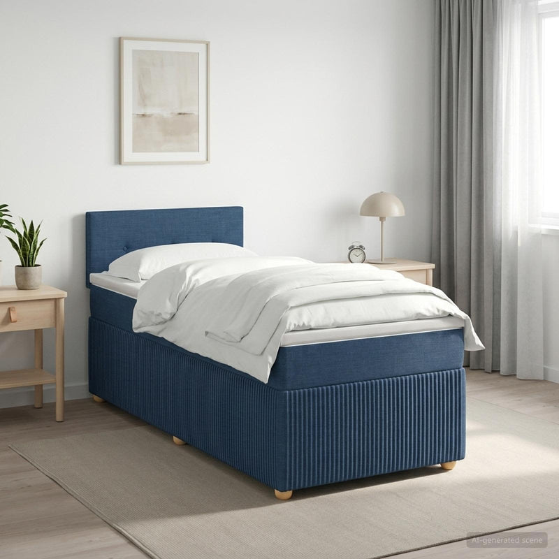 Pat boxspring cu saltea albastru 80 x 200 cm Țesătură