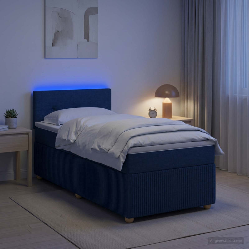 Pat boxspring cu saltea albastru 80 x 200 cm Țesătură