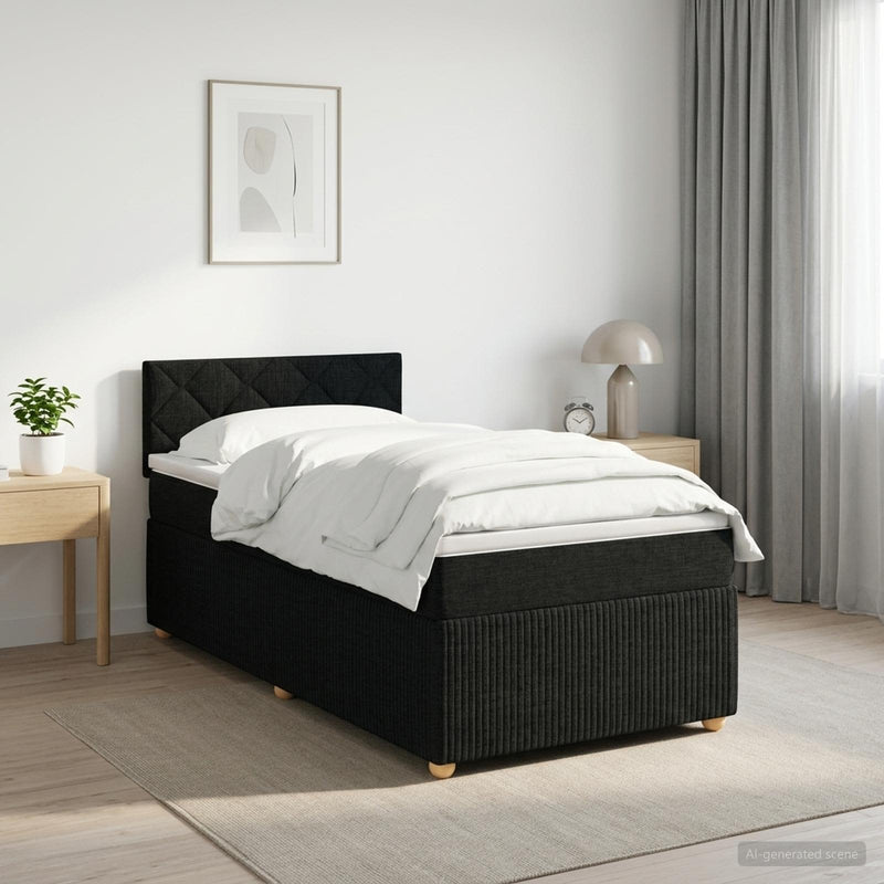 Pat boxspring cu saltea cu benzi LED Negru 90 x 190 cm Țesătură