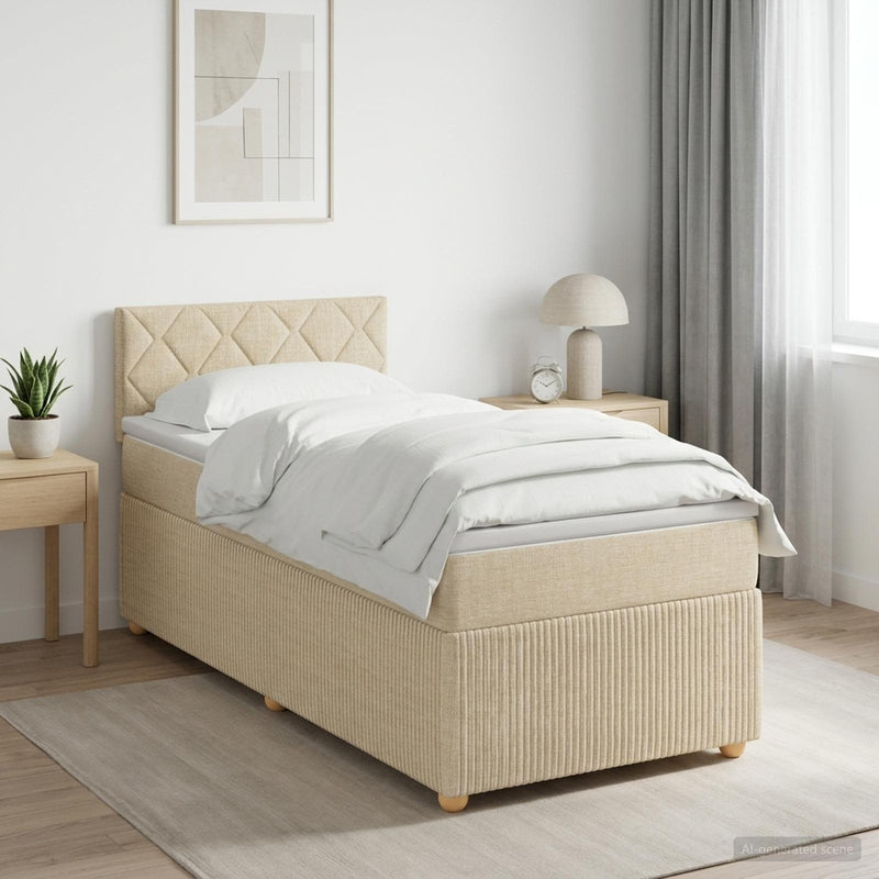 Pat boxspring cu saltea cu benzi LED Crem 80 x 200 cm Țesătură