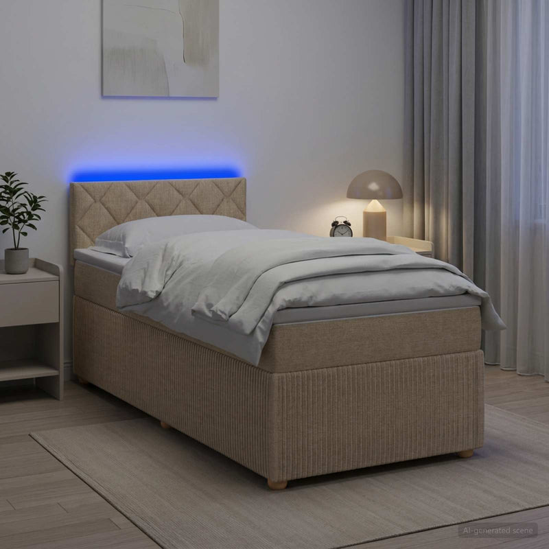 Pat boxspring cu saltea cu benzi LED Crem 80 x 200 cm Țesătură