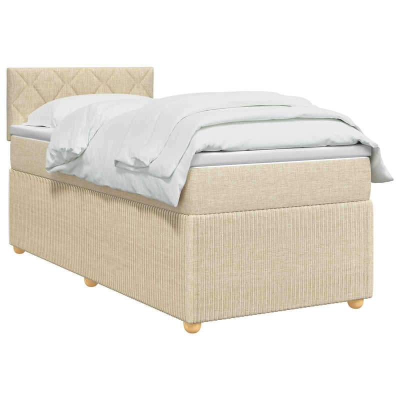 Pat boxspring cu saltea cu benzi LED Crem 80 x 200 cm Țesătură