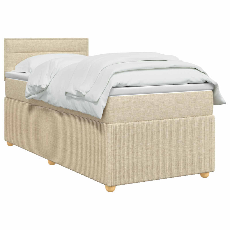 Pat boxspring cu saltea cu benzi LED Crem 100 x 200 cm Țesătură