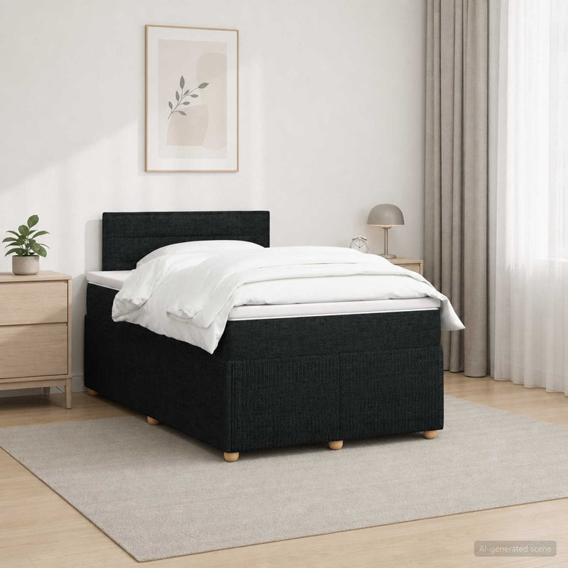 Pat boxspring cu saltea Negru 120 x 190 cm Țesătură