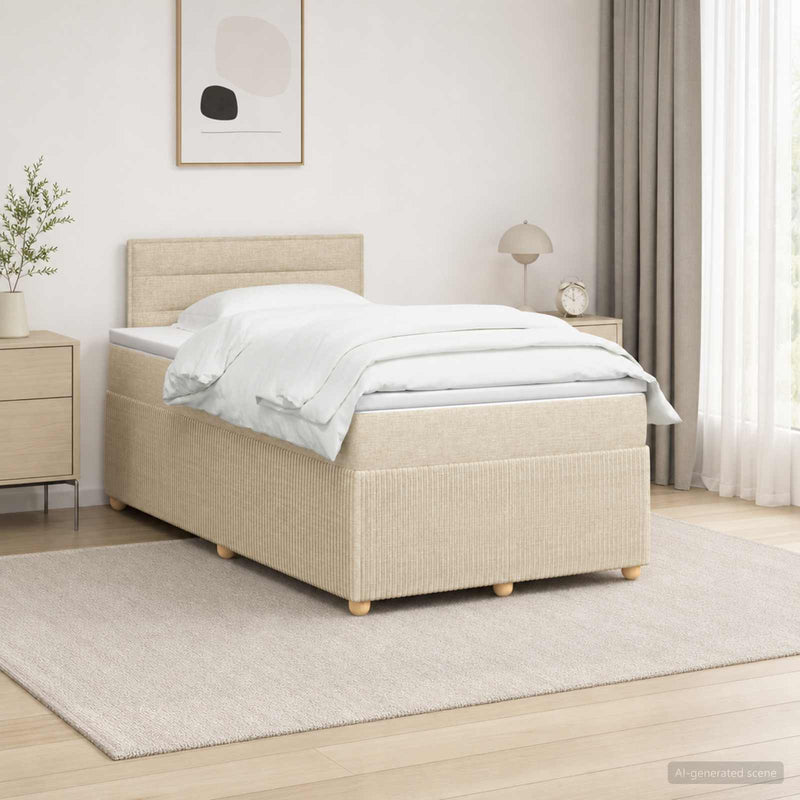 Pat boxspring cu saltea cu benzi LED Crem 120 x 190 cm Țesătură