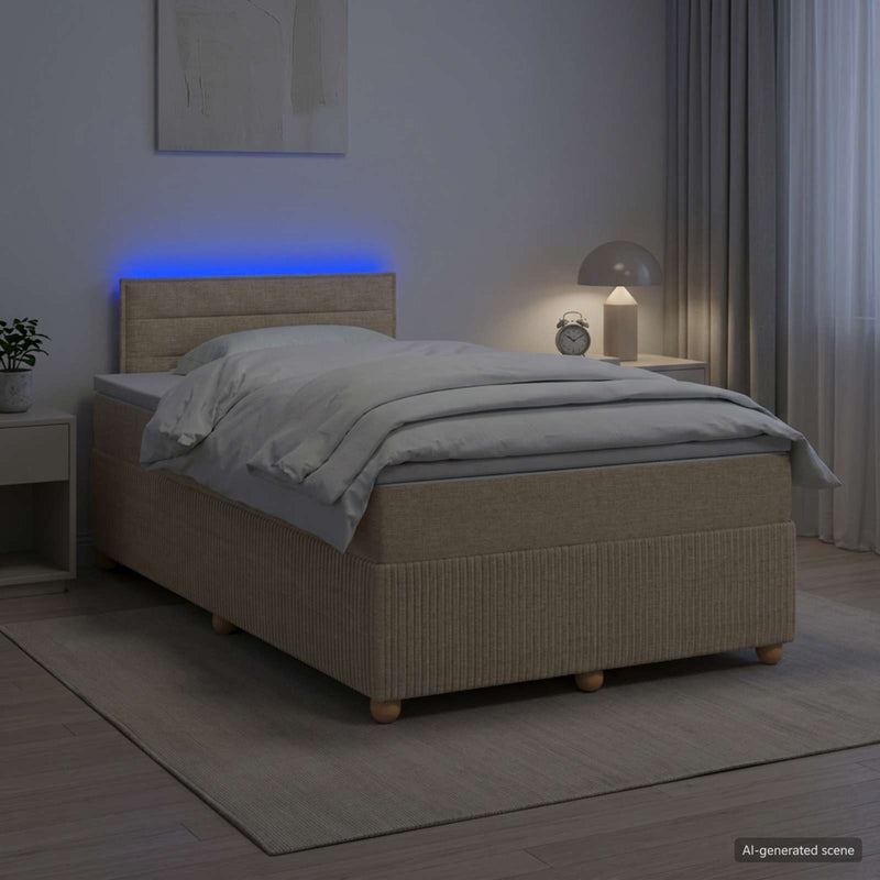 Pat boxspring cu saltea cu benzi LED Crem 120 x 190 cm Țesătură