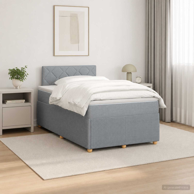 Pat boxspring cu saltea Gri deschis 120 x 190 cm Țesătură