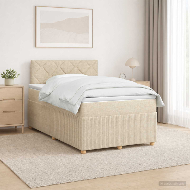 Pat boxspring cu saltea cu benzi LED Crem 120 x 190 cm Țesătură
