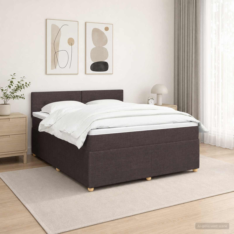 Pat boxspring cu saltea Maro închis 140 x 190 cm Țesătură