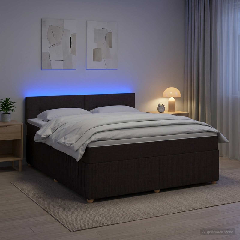 Pat boxspring cu saltea Maro închis 140 x 190 cm Țesătură