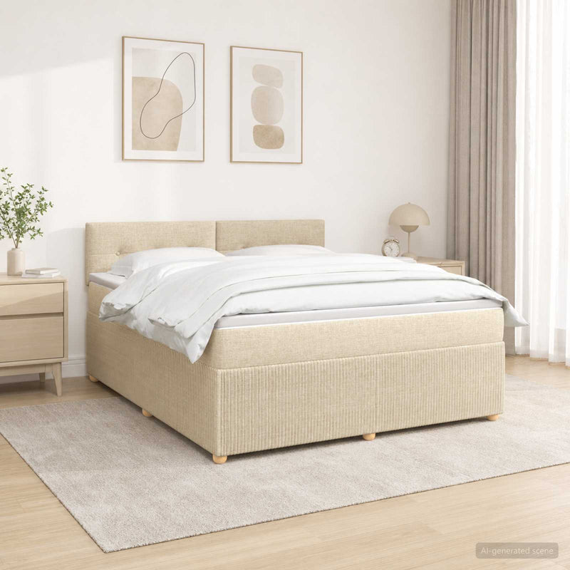 Pat boxspring cu saltea cu benzi LED Crem 140 x 190 cm Țesătură