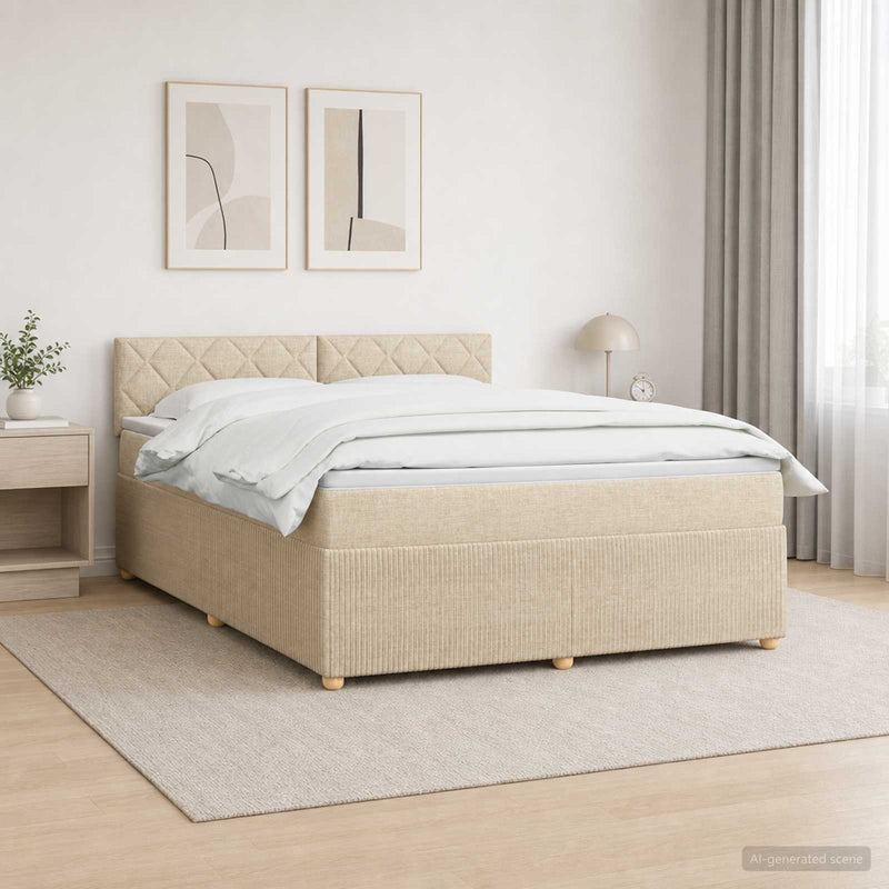 Pat boxspring cu saltea cu benzi LED Crem 180 x 200 cm Țesătură