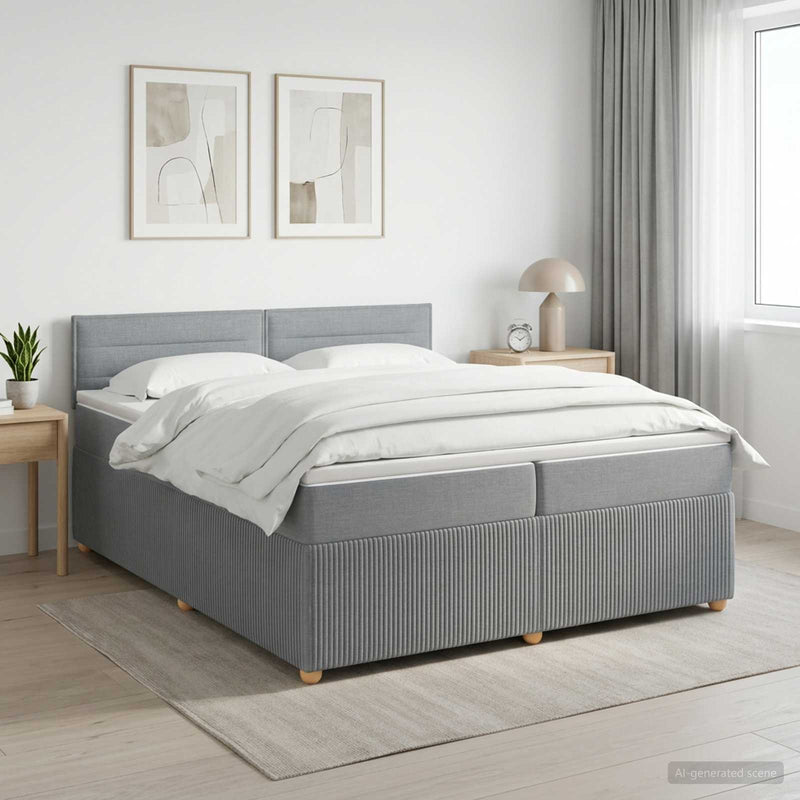 Pat boxspring cu saltea Gri deschis 200 x 200 cm Țesătură