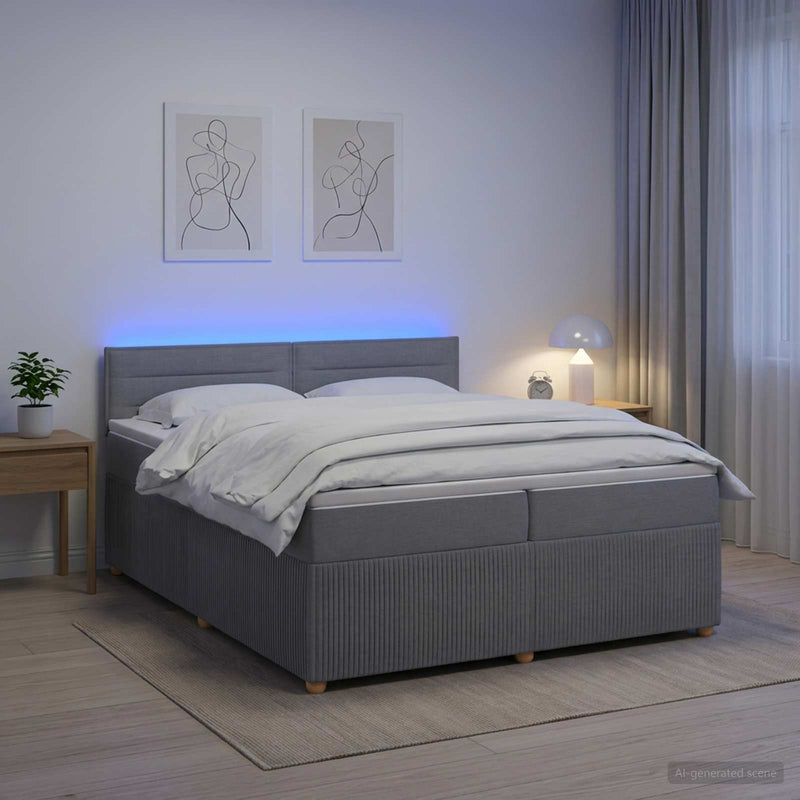 Pat boxspring cu saltea Gri deschis 200 x 200 cm Țesătură