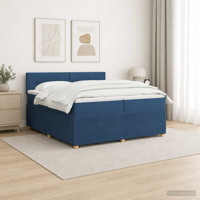 Pat boxspring cu saltea albastru 200 x 200 cm Țesătură