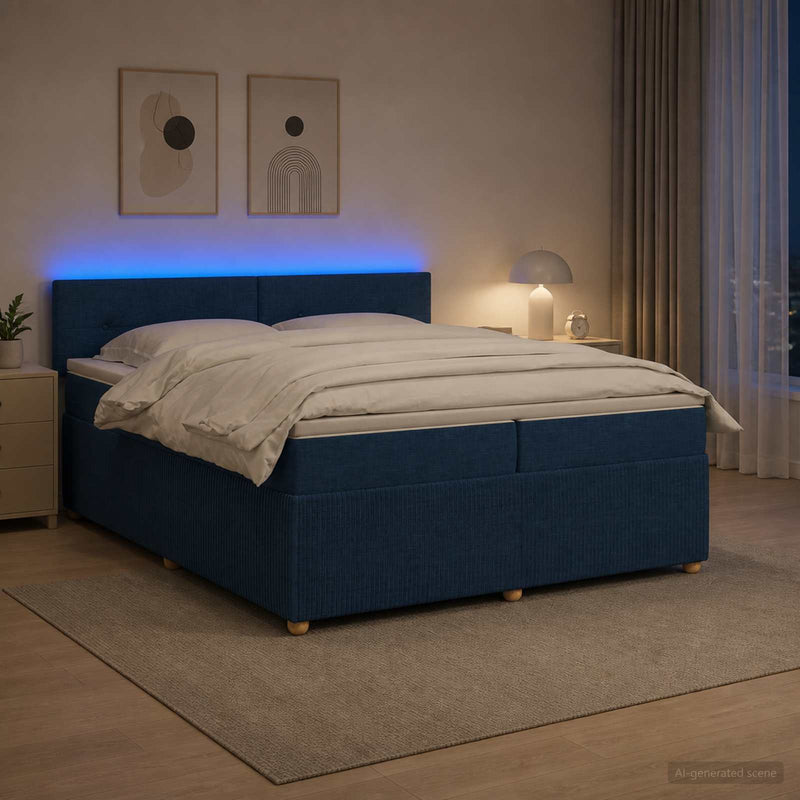 Pat boxspring cu saltea albastru 200 x 200 cm Țesătură