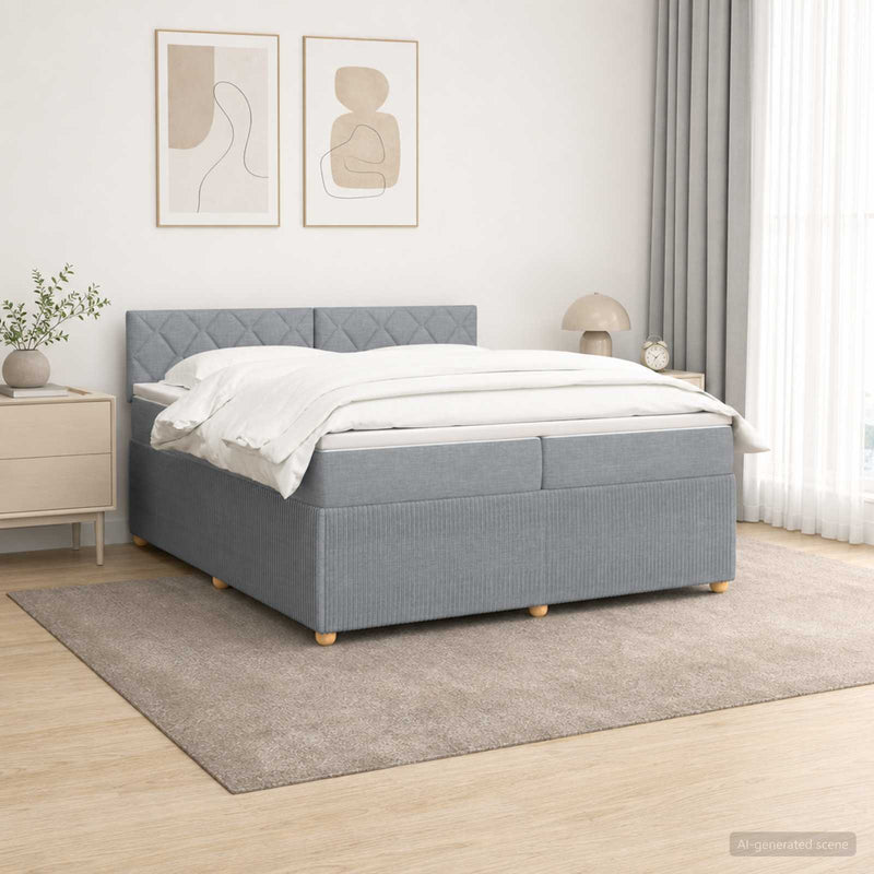 Pat boxspring cu saltea Gri deschis 200 x 200 cm Țesătură