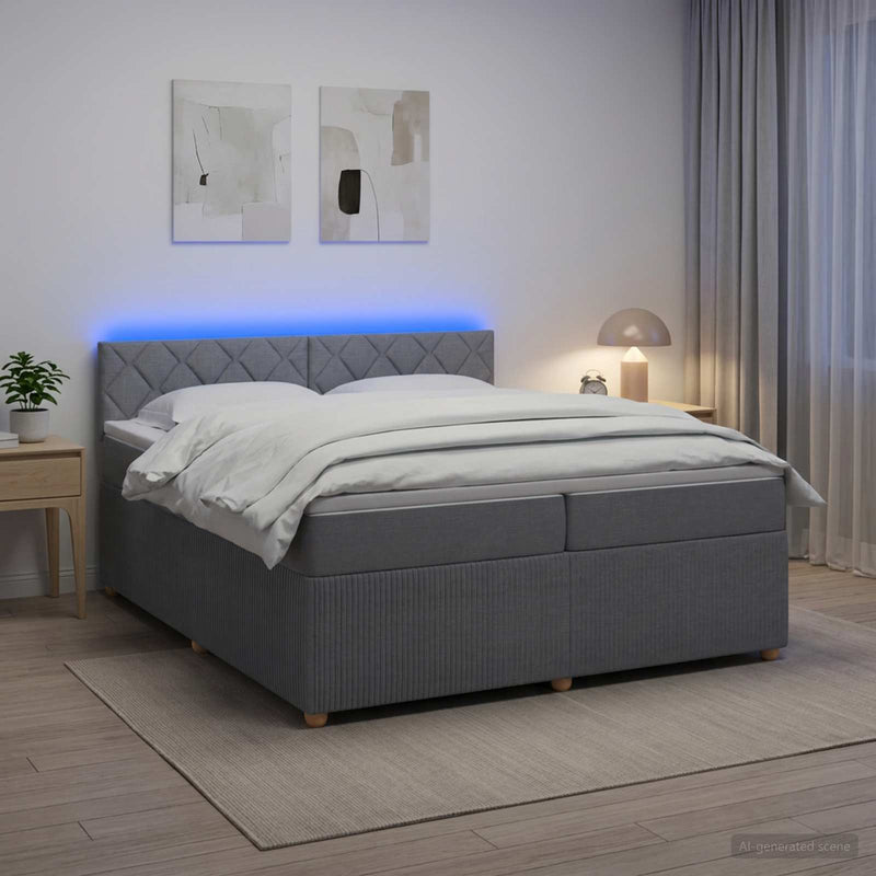 Pat boxspring cu saltea Gri deschis 200 x 200 cm Țesătură